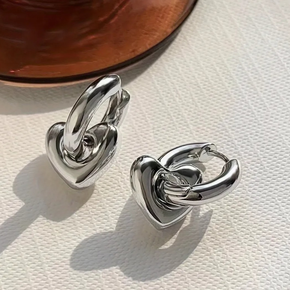 Silver Heart Hoop Earrings